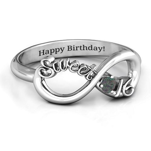 Sweet 16 with Birthstone Infinity Ring – Sterling Silver with Alexandrite
