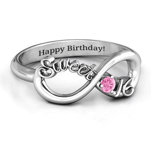 Sweet 16 with Birthstone Infinity Ring – Sterling Silver with Pink Tourmaline