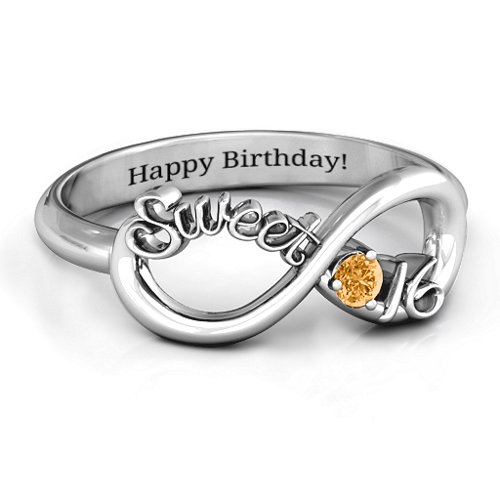 Sweet 16 with Birthstone Infinity Ring – Sterling Silver with Citrine