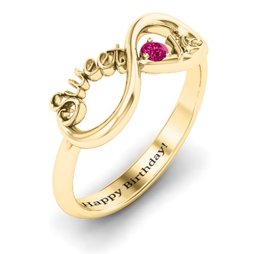 Sweet 16 with Birthstone Infinity Ring – 10K Yellow Gold with Ruby