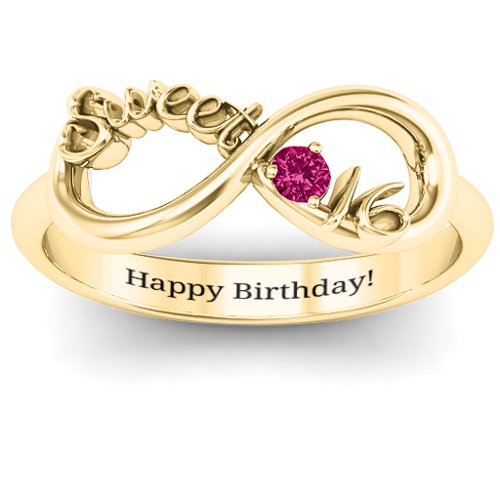 Sweet 16 with Birthstone Infinity Ring – 10K Yellow Gold with Ruby