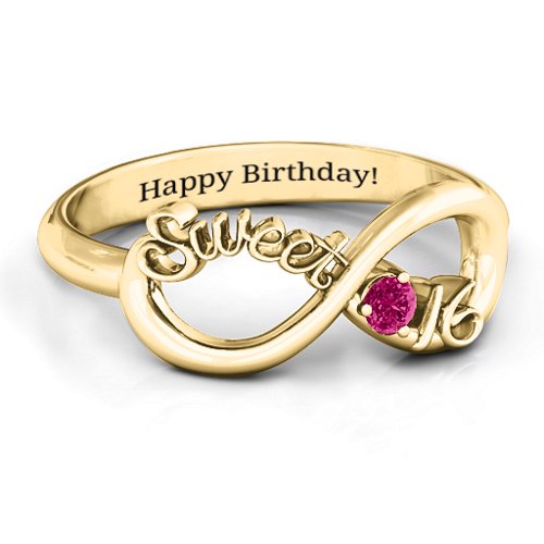 Sweet 16 with Birthstone Infinity Ring – 10K Yellow Gold with Ruby