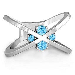 4 Stone Crossover Ring in 925 Sterling Silver with Blue Topaz