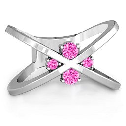 4 Stone Crossover Ring in 925 Sterling Silver with Pink Tourmaline