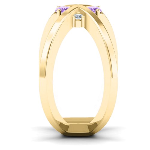 4 Stone Crossover Ring – 10K Yellow Gold with Amethyst and Cubic Zirconia