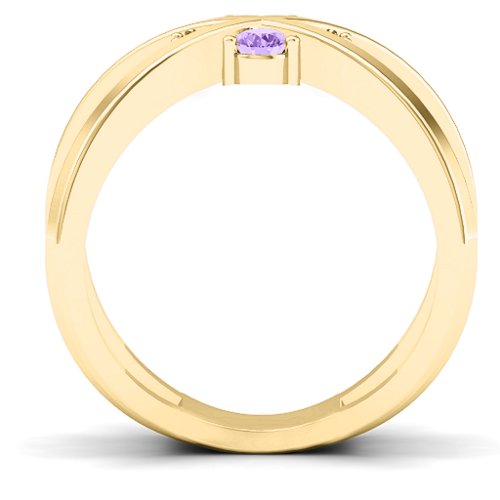4 Stone Crossover Ring – 10K Yellow Gold with Amethyst and Cubic Zirconia
