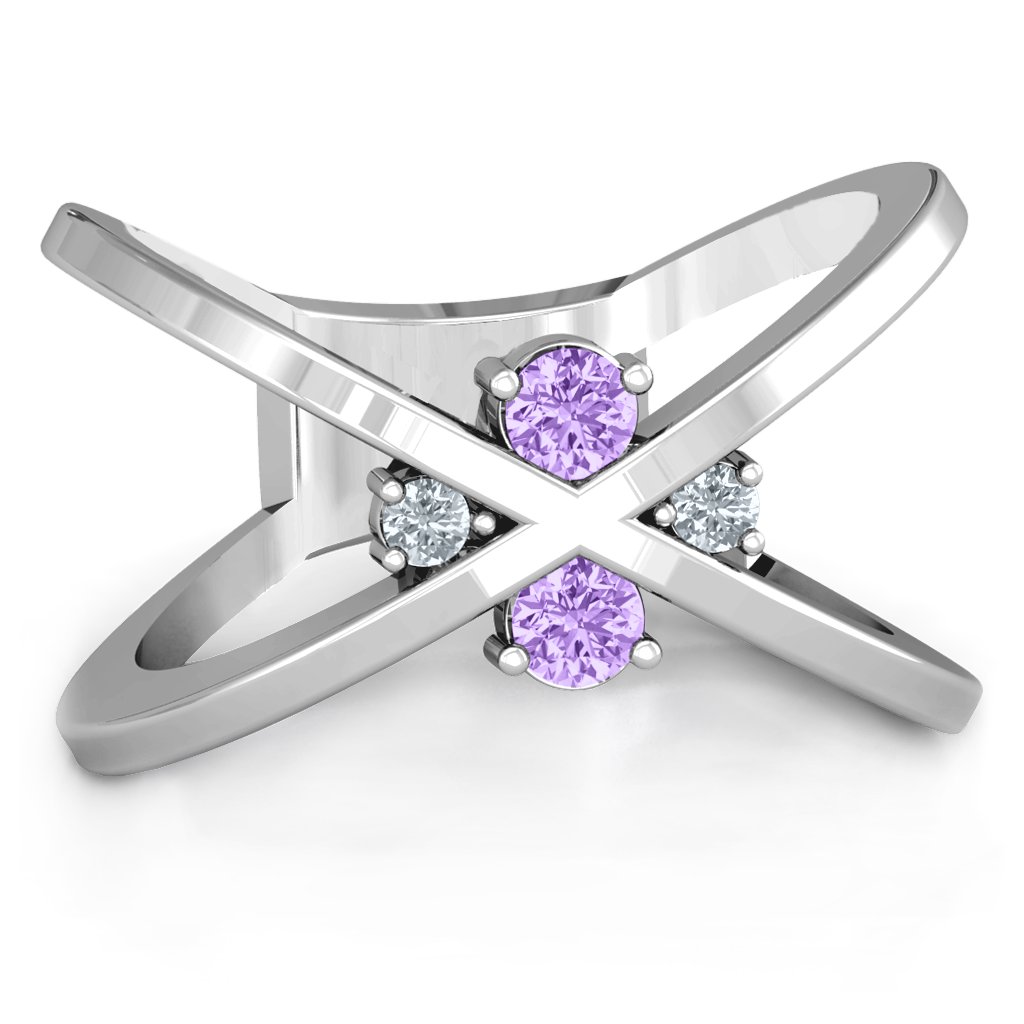 4 Stone Crossover Birthstone Ring