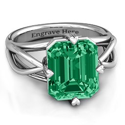 Twisted Shank Emerald Cut Stone with Filigree Ring