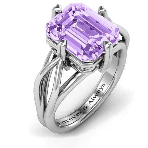 Twisted Shank Emerald Cut Stone with Filigree Ring