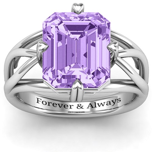 Twisted Shank Emerald Cut Stone with Filigree Ring