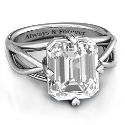 Twisted Shank Emerald Cut Stone with Filigree Ring in 925 Sterling Silver with White Premium Zirconia