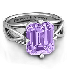 Twisted Shank Emerald Cut Stone with Filigree Ring – 10K Yellow Gold with Amethyst Premium Zirconia