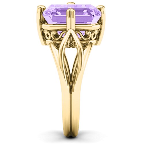 Twisted Shank Emerald Cut Stone with Filigree Ring – 10K Yellow Gold with Amethyst Premium Zirconia