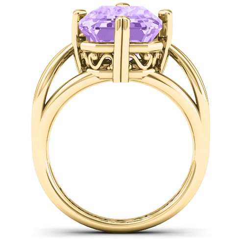Twisted Shank Emerald Cut Stone with Filigree Ring – 10K Yellow Gold with Amethyst Premium Zirconia