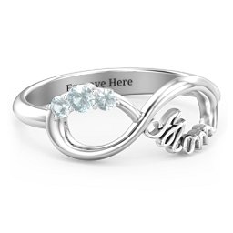Mom's Infinite Love Ring with 2-10 Stones in 925 Sterling Silver with Aquamarine, Cubic Zirconia, Citrine, Pink Tourmaline, and Fancy Brown Premium Zirconia