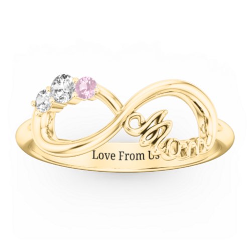 Mom's Infinite Love Ring with 2-10 Stones – 10K Yellow Gold with Diamond and Pink Tourmaline