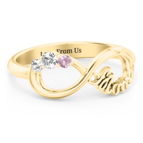 Mom's Infinite Love Ring with 2-10 Stones – 10K Yellow Gold with Diamond and Pink Tourmaline