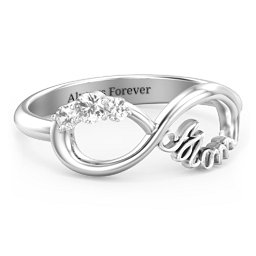 Mom's Infinite Love Ring with 2-10 Stones in 925 Sterling Silver with Diamond, Cubic Zirconia, Citrine, Pink Tourmaline, and Fancy Brown Premium Zirconia