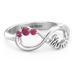 Mom's Infinite Love Ring with 2-10 Stones in 925 Sterling Silver with Ruby, Cubic Zirconia, Citrine, Pink Tourmaline, and Fancy Brown Premium Zirconia