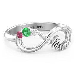 Mom's Infinite Love Ring with 2-10 Stones in 925 Sterling Silver with Emerald, Ruby, Cubic Zirconia, Citrine, Pink Tourmaline, and Fancy Brown Premium Zirconia