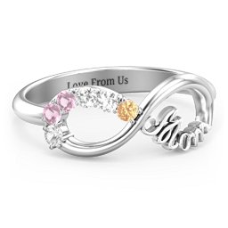 Mom's Infinite Love Ring with 2-10 Stones in 925 Sterling Silver with Cubic Zirconia, Pink Tourmaline, Citrine, and Fancy Brown Premium Zirconia