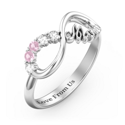 Mom's Infinite Love Ring with 2-10 Stones – Sterling Silver with Cubic Zirconia and Pink Tourmaline