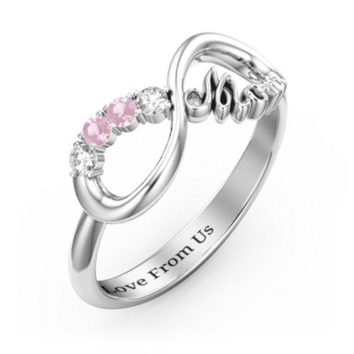 Mom's Infinite Love Ring with 2-10 Stones – Sterling Silver with Cubic Zirconia and Pink Tourmaline