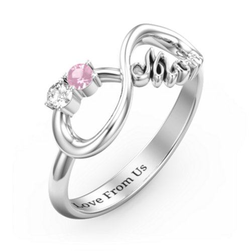 Mom's Infinite Love Ring with 2-10 Stones – Sterling Silver with Cubic Zirconia and Pink Tourmaline
