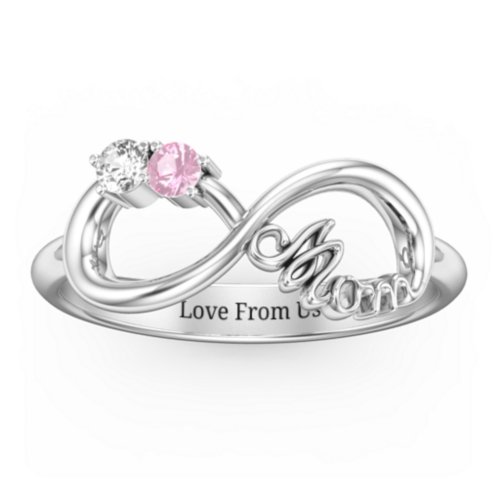 Mom's Infinite Love Ring with 2-10 Stones – Sterling Silver with Cubic Zirconia and Pink Tourmaline