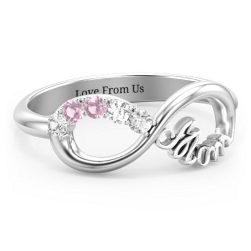 Mom's Infinite Love Ring with 2-10 Stones – Sterling Silver with Cubic Zirconia and Pink Tourmaline