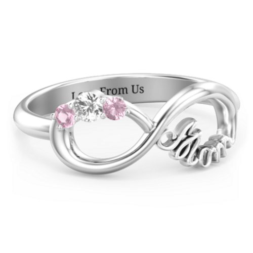 Mom's Infinite Love Ring with 2-10 Stones – Sterling Silver with Cubic Zirconia and Pink Tourmaline