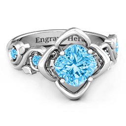 Cushion on Flowers Ring in 925 Sterling Silver with Blue Topaz