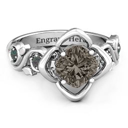 Cushion on Flowers Ring in 925 Sterling Silver with Smokey Quartz and Alexandrite