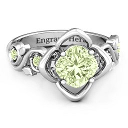 Cushion on Flowers Ring in 925 Sterling Silver with Peridot