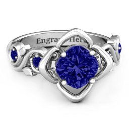 Cushion on Flowers Ring in 925 Sterling Silver with Blue Sapphire