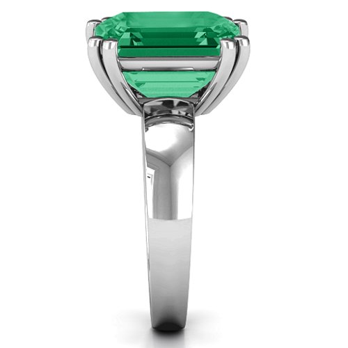 Basket Set Emerald Cut Ring – Sterling Silver with Green Premium Zirconia