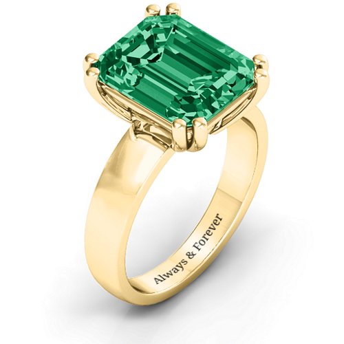 Basket Set Emerald Cut Ring – 10K Yellow Gold with Green Premium Zirconia