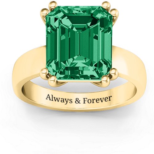 Basket Set Emerald Cut Ring – 10K Yellow Gold with Green Premium Zirconia