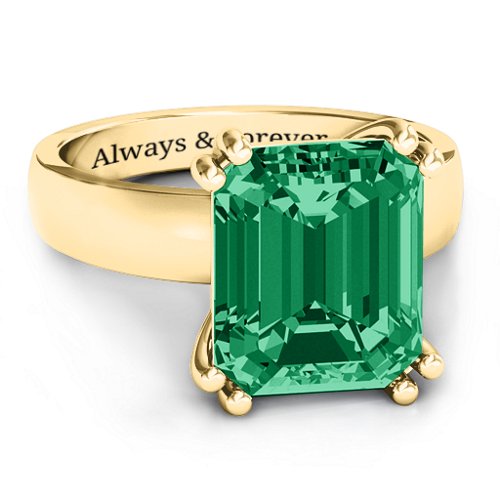 Basket Set Emerald Cut Ring – 10K Yellow Gold with Green Premium Zirconia