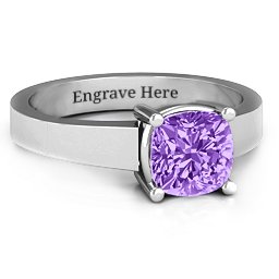 Cushion Cut Solitaire Ring in 925 Sterling Silver with Amethyst