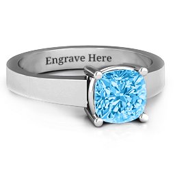 Cushion Cut Solitaire Ring in 925 Sterling Silver with Blue Topaz