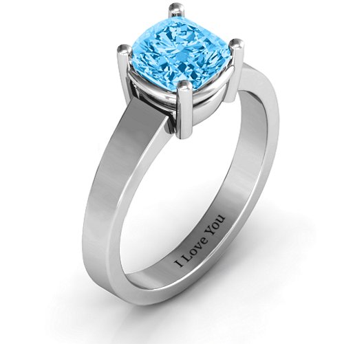 Cushion Cut Solitaire Ring – Sterling Silver with Blue Topaz