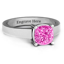 Cushion Cut Solitaire Ring in 925 Sterling Silver with Pink Tourmaline