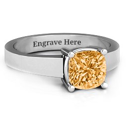 Cushion Cut Solitaire Ring in 925 Sterling Silver with Citrine