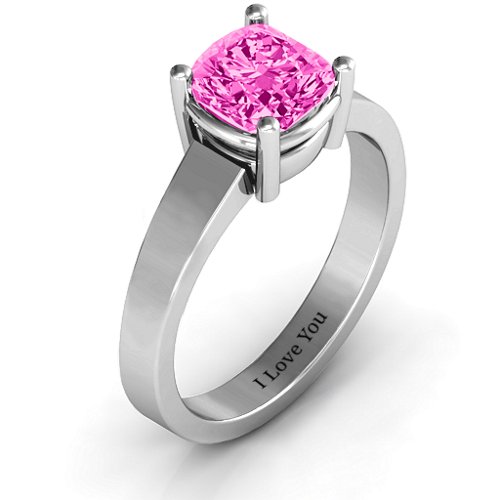 Cushion Cut Solitaire Ring – Sterling Silver with Pink Tourmaline