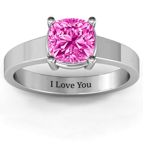 Cushion Cut Solitaire Ring – Sterling Silver with Pink Tourmaline