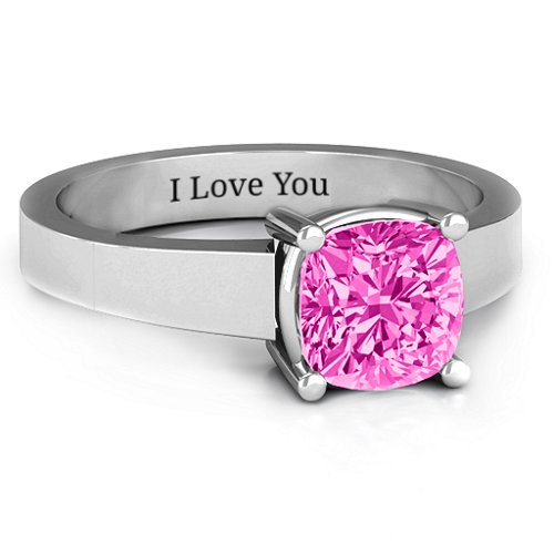Cushion Cut Solitaire Ring – Sterling Silver with Pink Tourmaline