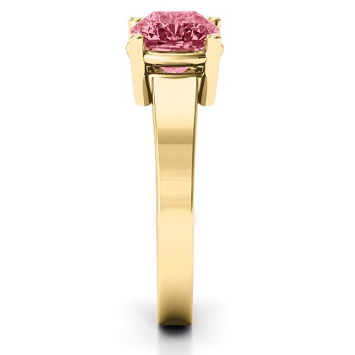 Cushion Cut Solitaire Ring – 10K Yellow Gold with Red Premium Zirconia