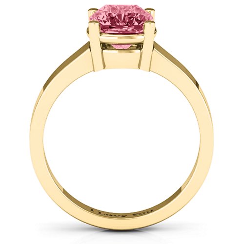Cushion Cut Solitaire Ring – 10K Yellow Gold with Red Premium Zirconia