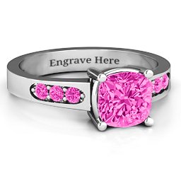 Cushion Cut Solitaire with Accents Ring in 925 Sterling Silver with Pink Tourmaline